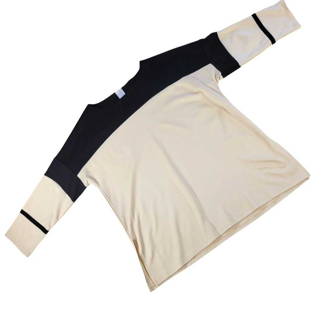 Marla Wynne Layers Knit Top Cream & Black Cropped Sleeves Womens XS - Fits Large